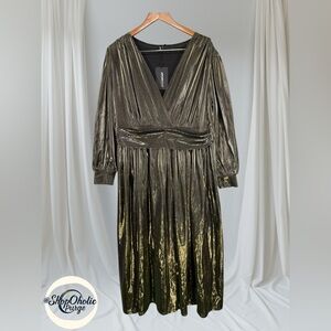 Gold Shimmer dress Gold Metallic Long Sleeve Gown 2XL Plus Size Dress